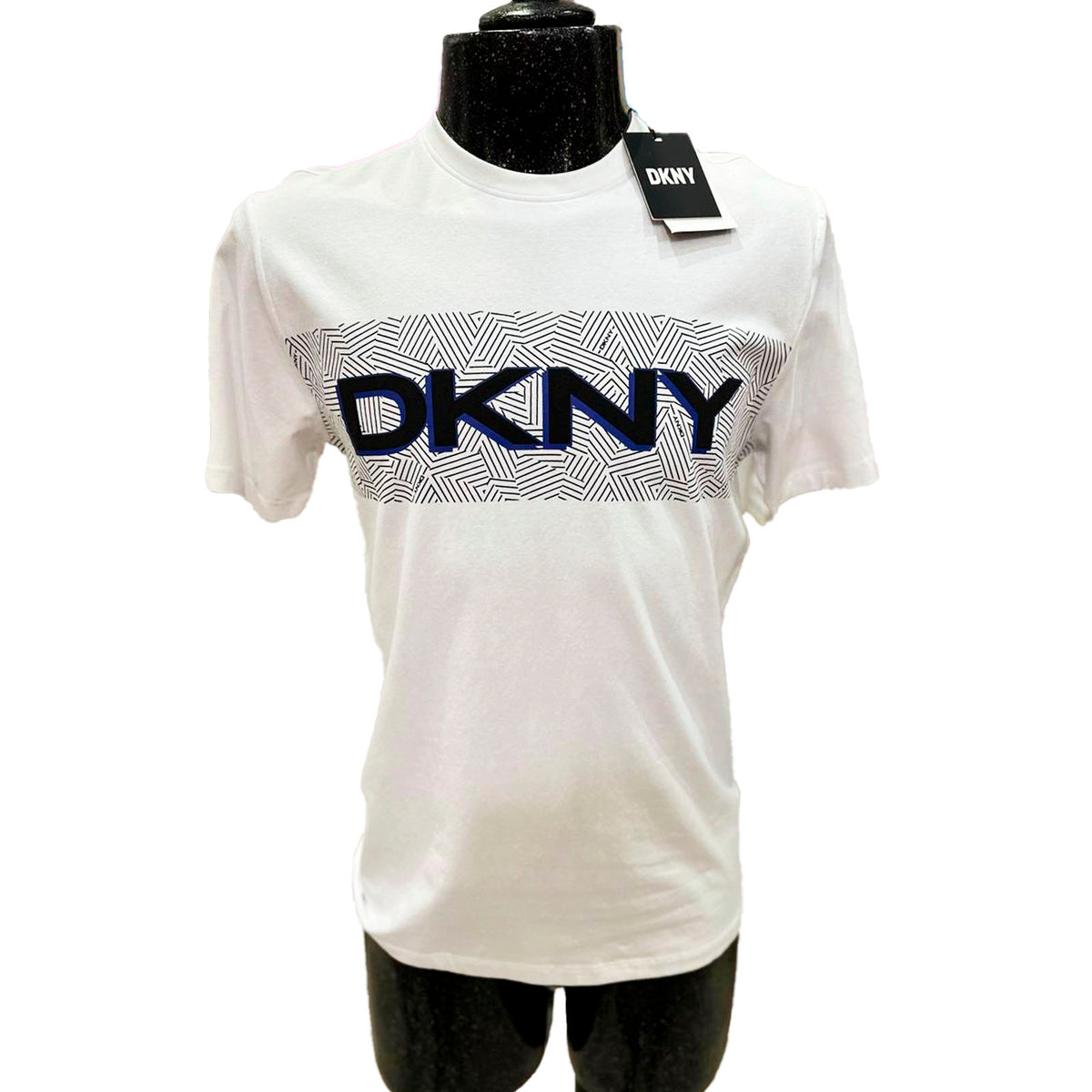 Playera Cuello Redondo DKNY Blanca con Azul para hombre